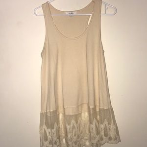 Umgee Tank with Embroidered Sheer Hem Detail
